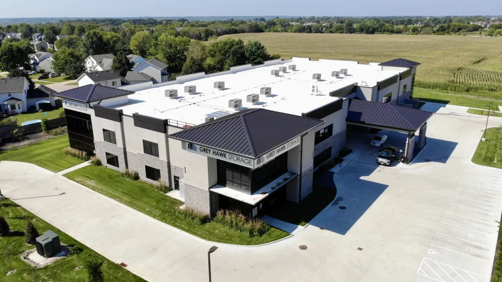 Aerial view of an Academy Roofing commercial project