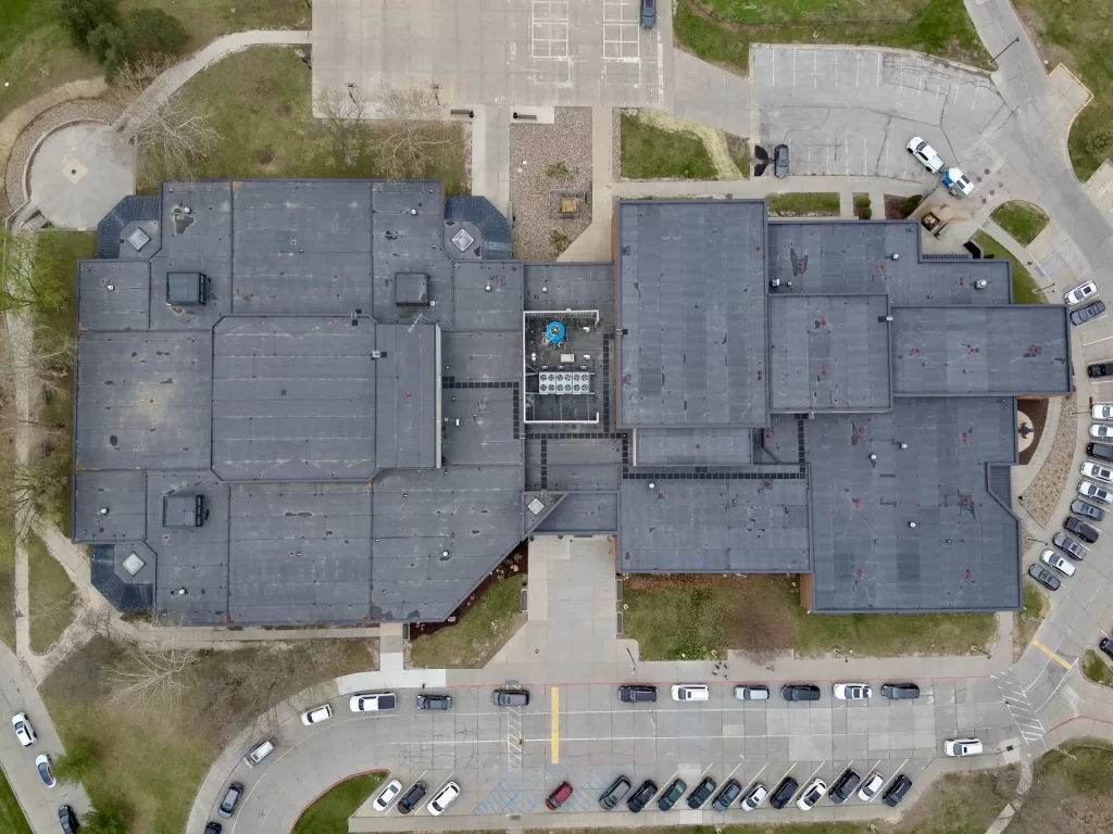 Aerial view of an Academy Roofing commercial project